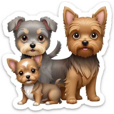 Golden doodle next to a grey miniature schnauzer next to a yorkie chihuahua mix sticker