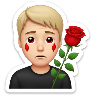 sad depressed crying guy with rose sticker