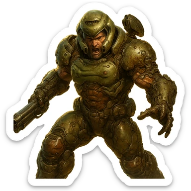 doom slayer, detailed armor, intense expression, action pose, highly detailed, dynamic lighting sticker