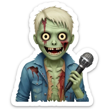 Singing Zombie with a smile on his face and a mic on his hand  sticker
