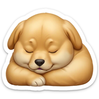 Cinematic Meme-Worthy Chubby Sleeping Golden Retriever Portrait Emoji, Head resting peacefully with a contented smile, showcasing a delightfully chubby build and a luxuriously soft golden coat, eyes shut in a serene nap, Simplified yet hilariously adorable features, highly detailed, glowing with a soft, drowsy light, high shine, relaxed and utterly lovable, stylized with an air of playful laziness, bright and heartwarming, soft glowing outline, capturing the essence of a comically sleepy companion, so meme-worthy it feels like it could instantly become the next viral sensation of adorable slumber! sticker