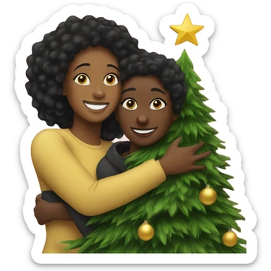 Christmas tree hug with black women sticker