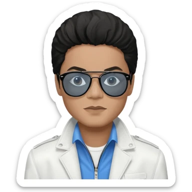 Michael Jackson is white, wearing completely black smokey Ray-Ban glasses, a white jacket, and a blue shirt. sticker