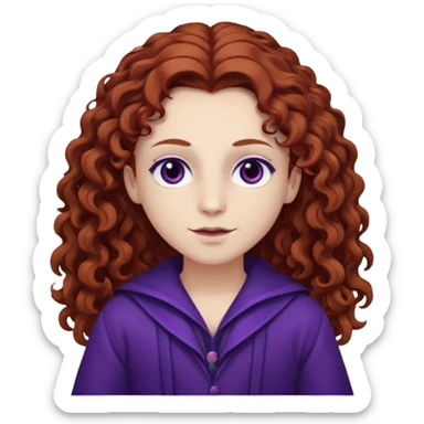 Armand with white skin, brown eyes , long auburn curly hair, dark purple outfit sticker