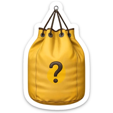 heavy bag printed with overstuffed with yellow question marks sticker