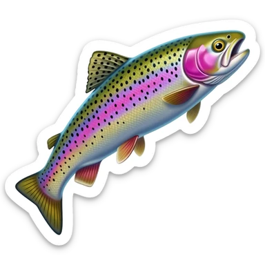 jumping realistic rainbow trout fish bright saturated purple blue green yellow white with scales and black speckles sticker