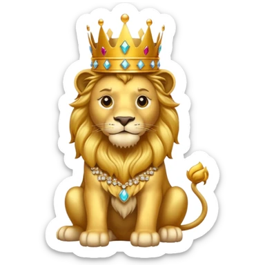 Lion King – proud golden lion wearing a tall jeweled crown, sitting sticker