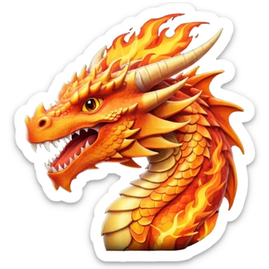 Fire dragon breathing, with an orange sunset background, detailed, digital sticker