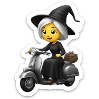 witch with gray hair at black and white vespa sticker
