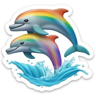 dolphins jumping out of water with rainbow behind them  sticker