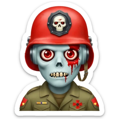 A red zombie with a military helmet sticker