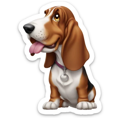 Basset hound with long ears and sticking out tongue sticker