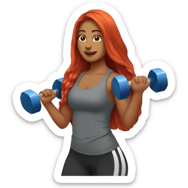 Girl with Long red hair holding dumbbells at the gym sticker