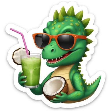 cool dino with sunglasses holding a coconut drink sticker
