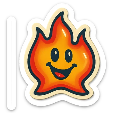 retro sticker style flame with a star-shaped outline, bold contours, juicy colors, shiny highlights, playful and energetic fire sticker
