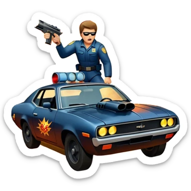 Icon for Action Movies: A photorealistic, vibrant collage in the style of a movie poster, featuring intense action scenes—explosions, high-speed chases, and dramatic close-ups of characters in combat. The design should capture the adrenaline-pumping energy of action films. Transparent background. sticker