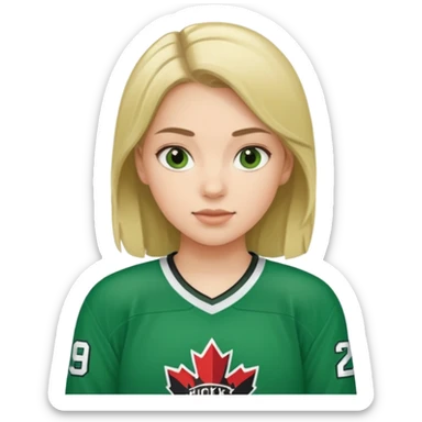 Girl hockey player with green jersey sticker