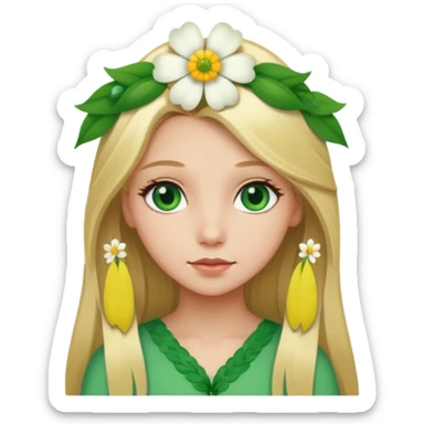 Girl profile picture with long blonde hair and green eyes and a flower in her hair sticker