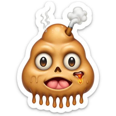 EXTREMELY Geeked Emoji of a sebacous gland cell smoking with freaky eyes and leaking and melting sticker