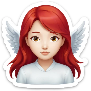Asian angel girl with long red hair and oval face sticker
