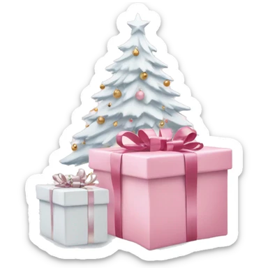 Light pink Christmas gifts under a white Christmas tree  sticker