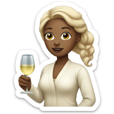 girl with light skin tone in spa holding a bottle of white wine  sticker