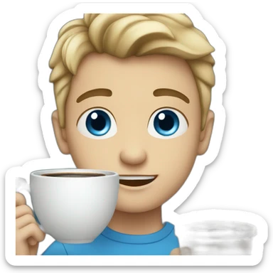 white blue eyed boy with a cup of Coffee in his hands sticker