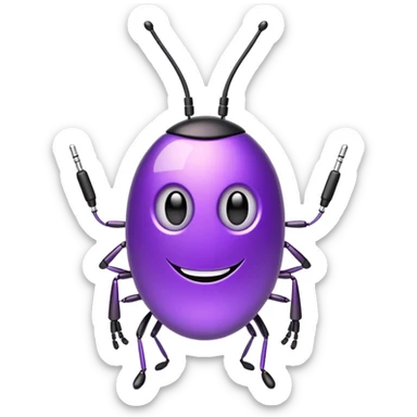 fun purple optiwatt bug with antenna, smiling face, and a tech circuit pattern on its body sticker
