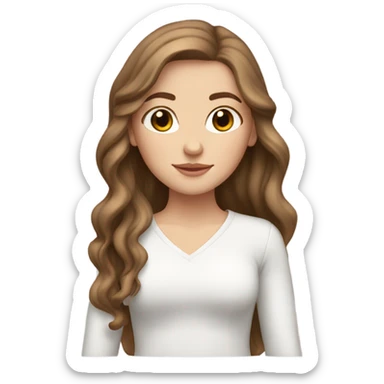 White girl, with brown eyes, brown long wavy hair and middle part sticker