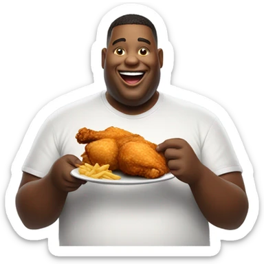 Fat man eating chicken  sticker