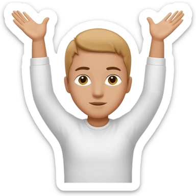 Una persona con los brazos estirados perpendicularmente hacia ambos lados con una camiseta blanca  sticker