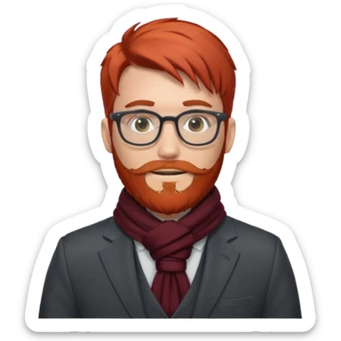 gray scarf, male,  beard, red hair, with suit, glasses sticker