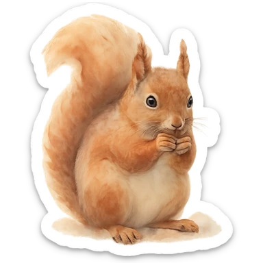 watercolor style squirrel eating sticker