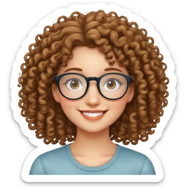smiling curly-haired girl with glasses sticker