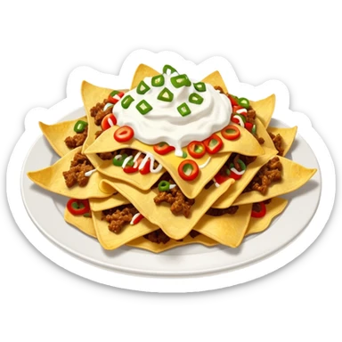 Plate of chilli beef nachos with sour cream topping  sticker