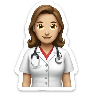 Nurse with brown hair and red scrubs sticker