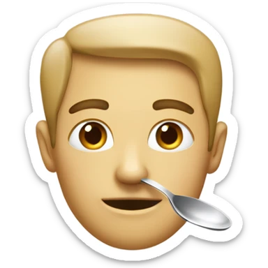 A normal pan without a face with a spoon seen from the side sticker