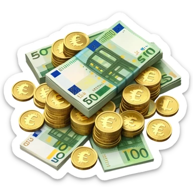 pile of euro coins and euro bank notes sticker