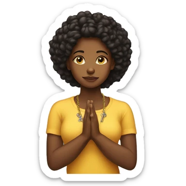 Young Black woman praying with cross necklace in hands sticker