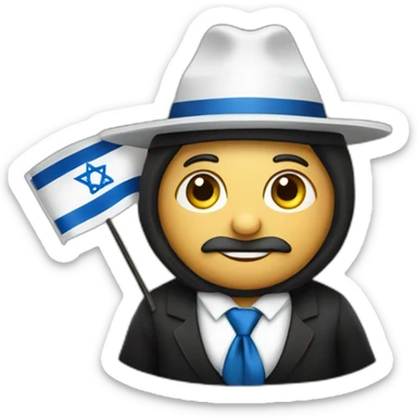 rabbin with kippa holding israel flag sticker