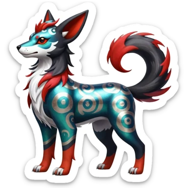 Shiny Silvery Colorful Iridescent Oriental painted marked patterned Asian beautiful elegant extravagant extraordinary Litten-Houndoom-Zangoose-fusion sticker