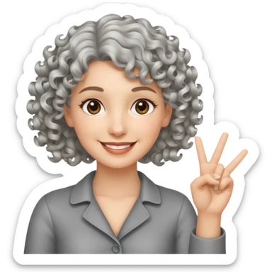 silver, short, wavy-haired with curls, smiling pretty lady, hopeful,  2 fingers up


 sticker