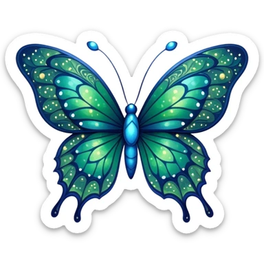 blue and green butterfly with stars from night sky sticker