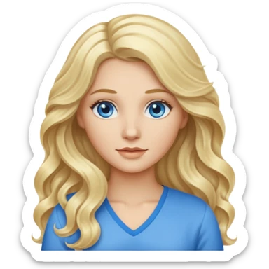 White female with long blonde wavy hair and blue eyes sticker