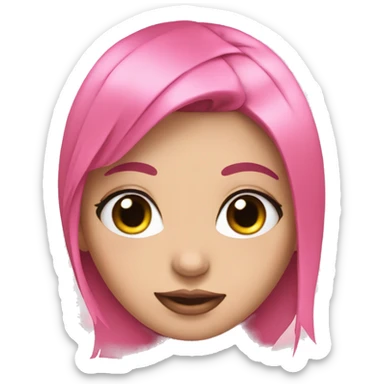 girl with black hair,eyelashes and a pink ribbon sticker