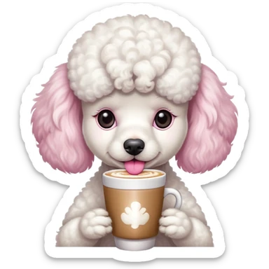 White poodle drinking a latte sticker