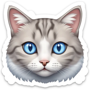 Short hair grey and white tabby cat with blue eyes  sticker