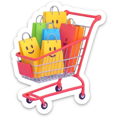 shopping cart with bags in it, 3d emoji style sticker