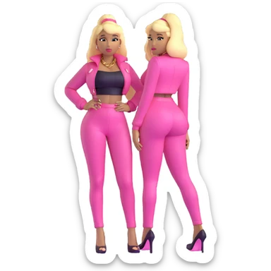 Nicki Minaj wearing a pink outfit with hair that is half blonde and half pink sticker
