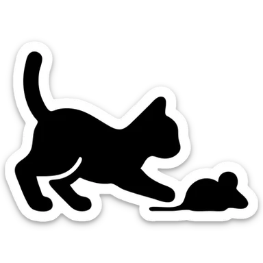 solid filled cat chasing a mouse icon sticker
